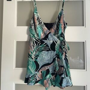 Blue Blush Black, Peach & Teal Tropical Wrap Dress